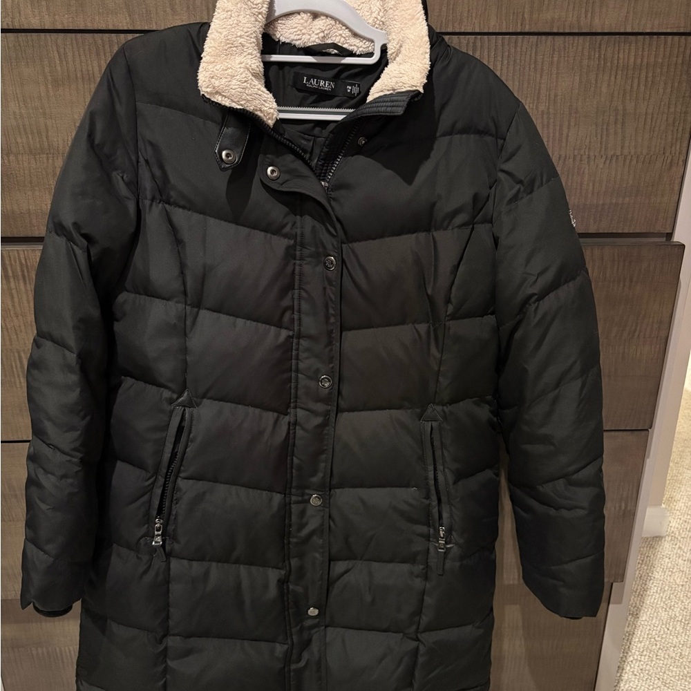 NWOT Ralph Lauren Black Puffer Jacket with Cream Collar
